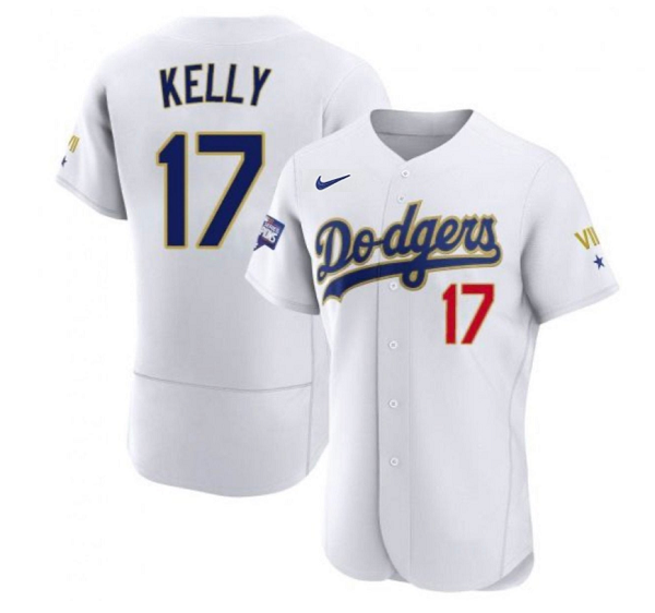 Men's Los Angeles Dodgers #17 Joe Kelly White Gold Championship Flex Base Sttiched Jersey Men's Los Angeles Dodgers #17 Joe Kelly White Gold Championship Flex Base Sttiched Jersey